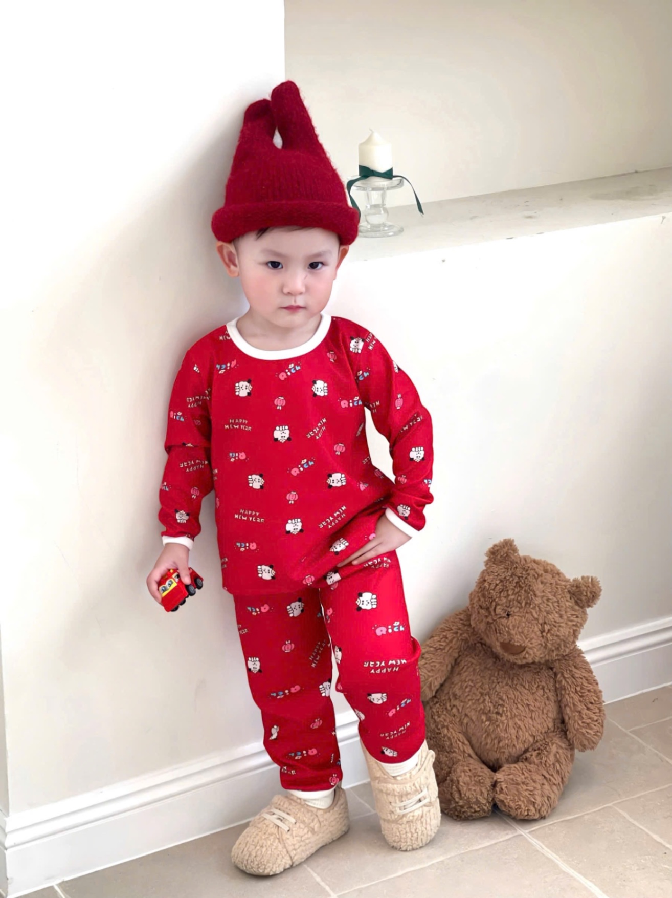 T060 - SET 2 BỘ BÉ ZIP LÔNG MICKEY NEWYEAR đỏ xám