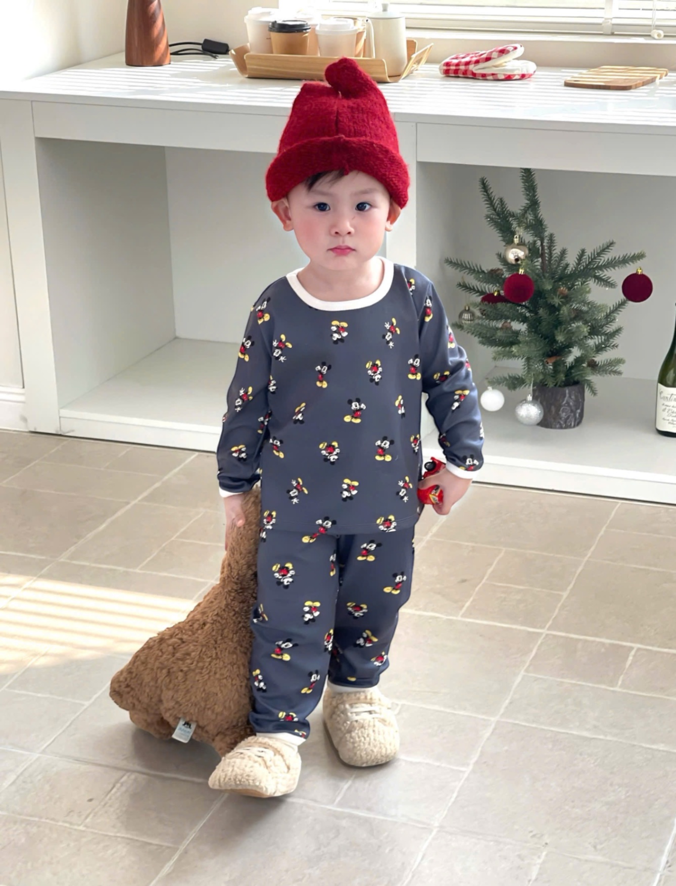 T060 - SET 2 BỘ BÉ ZIP LÔNG MICKEY NEWYEAR đỏ xám