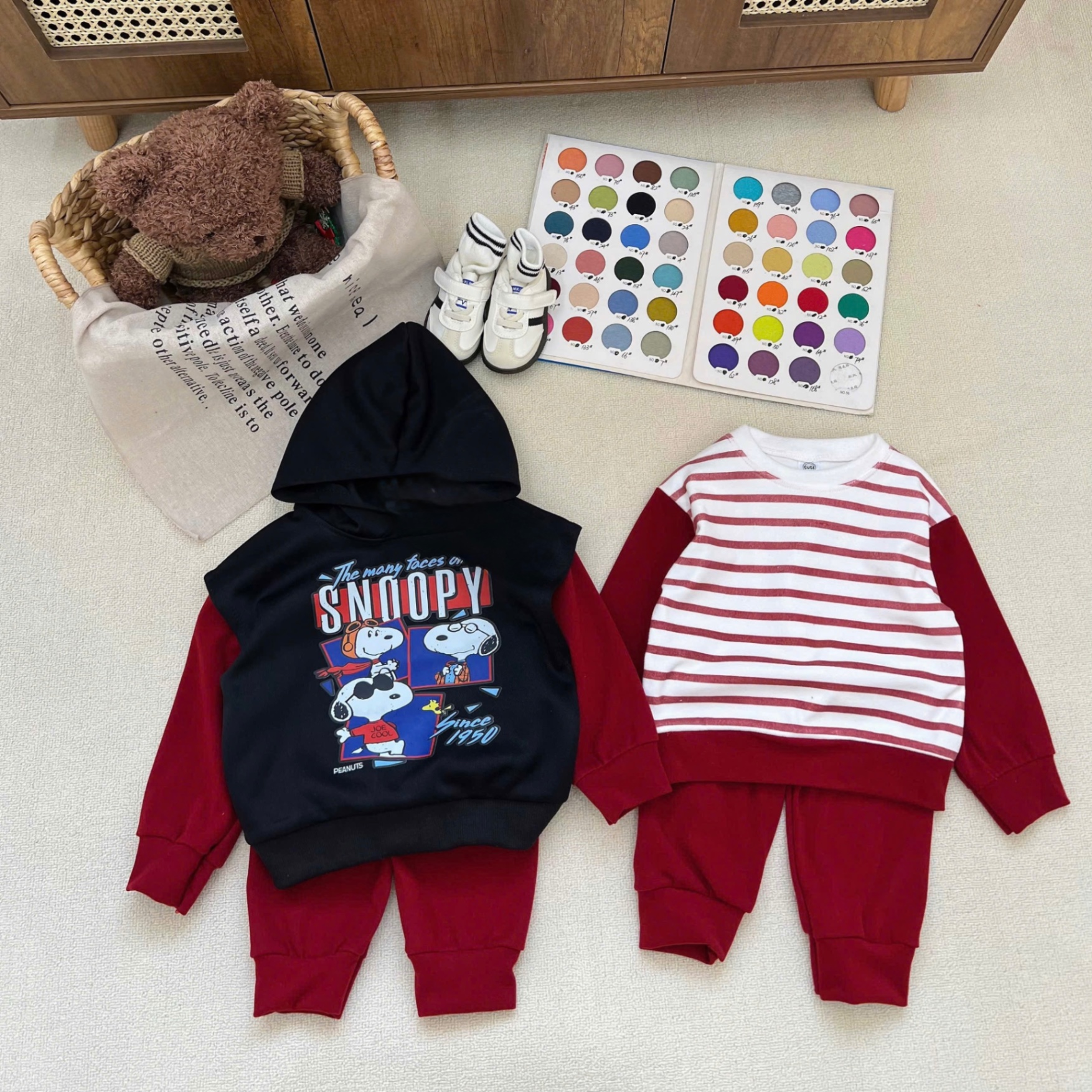 T068 - SET BÉ TRAI 3CT SNOOPY ĐỎ TRẮNG PHỐI GILE