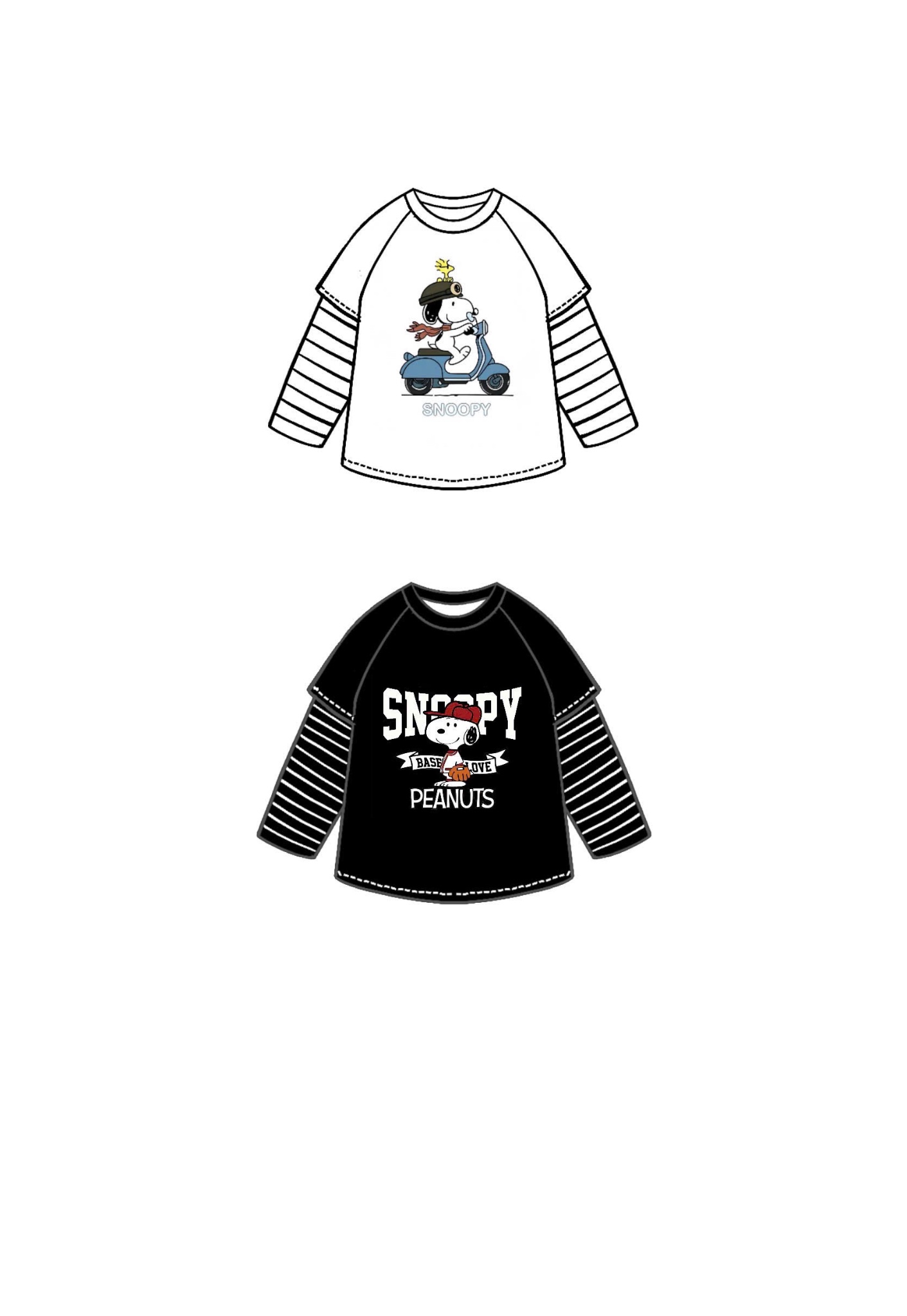 AB844 - SET 2 ÁO BÉ TRAI SNOOPY TAY KẺ đen trắng