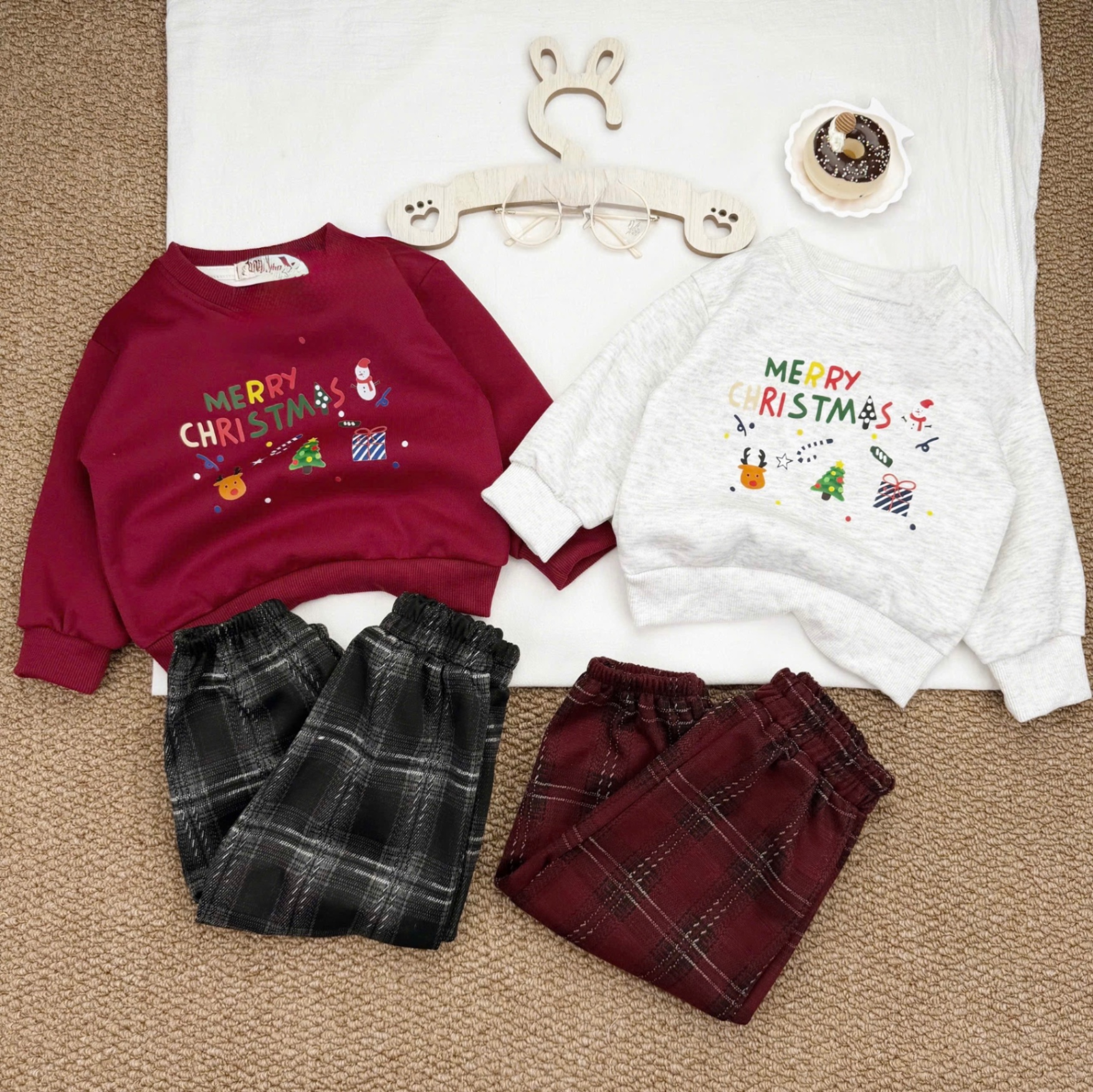 T058 - BỘ NỈ BÉ TRAI HAIDA MERRY CHRISTMAS QUẦN DẠ KẺ