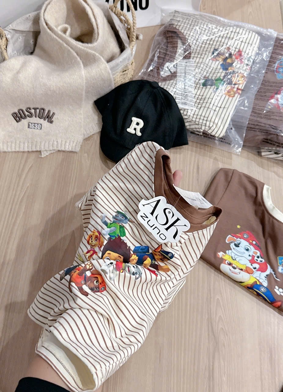 T067 - SET 2 BỘ ĐÙI BÉ TRAI PAW PATROL nâu kẻ