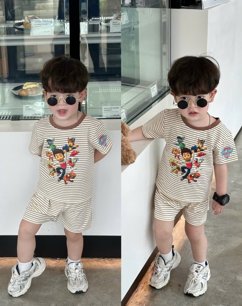 T067 - SET 2 BỘ ĐÙI BÉ TRAI PAW PATROL nâu kẻ