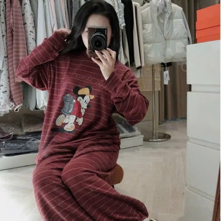 S241 - BỘ TĂM THỎ LÔNG KẺ NGANG MICKEY FIRE