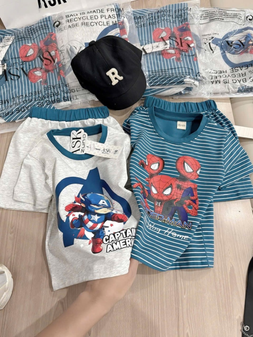 T066 - SET 2 BỘ ĐÙI BÉ TRAI SPIDERMAN kẻ xanh ghi