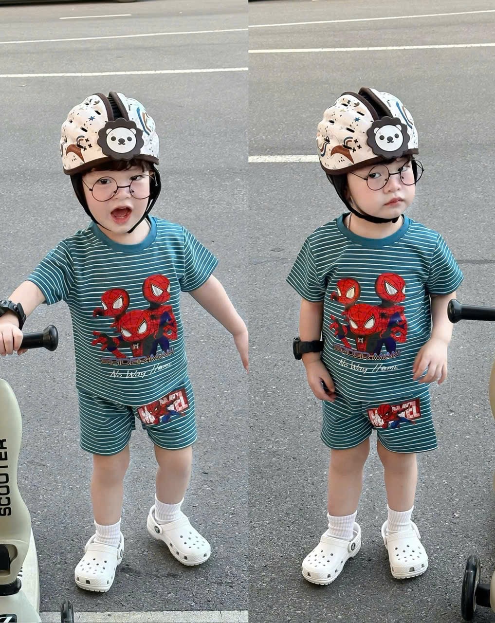 T066 - SET 2 BỘ ĐÙI BÉ TRAI SPIDERMAN kẻ xanh ghi