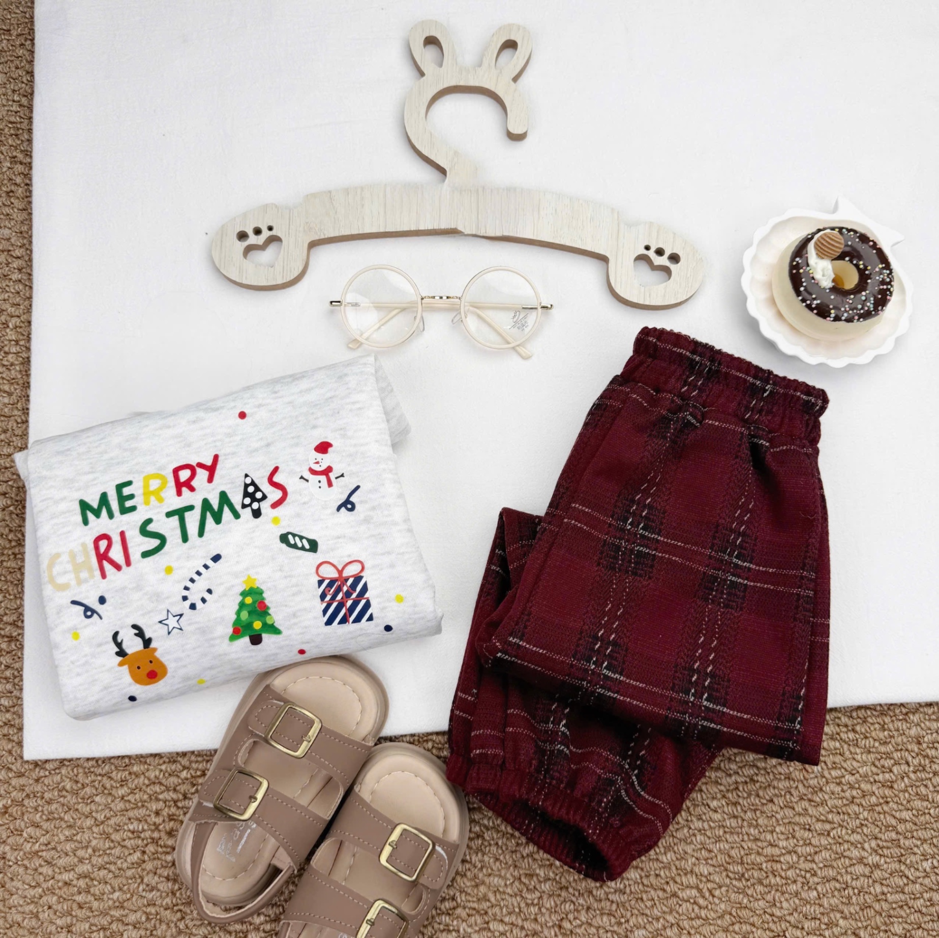 T058 - BỘ NỈ BÉ TRAI HAIDA MERRY CHRISTMAS QUẦN DẠ KẺ