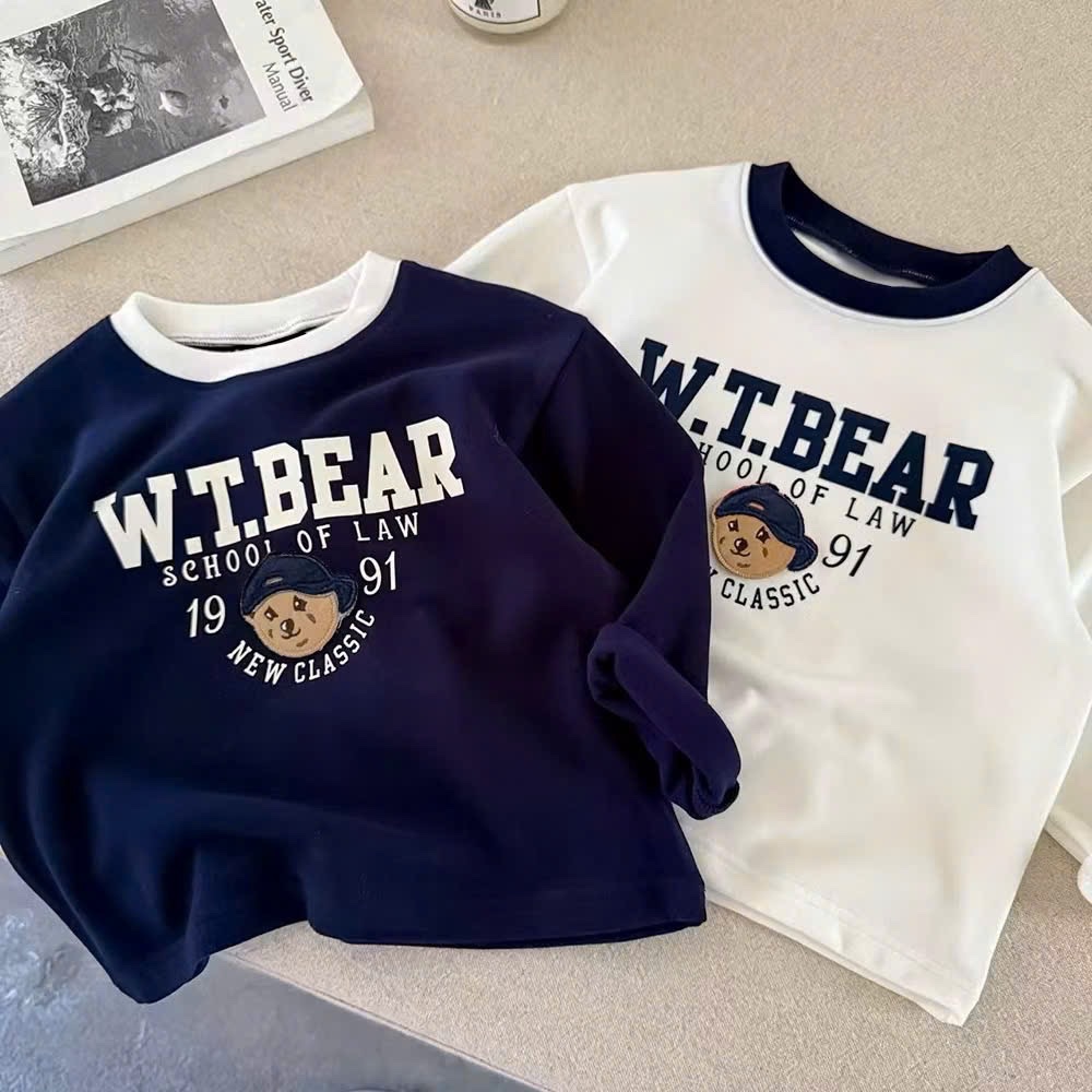 AB846 - SET 3 ÁO BÉ TRAI ZIP LÔNG GẤU BEAR than ghi trắng