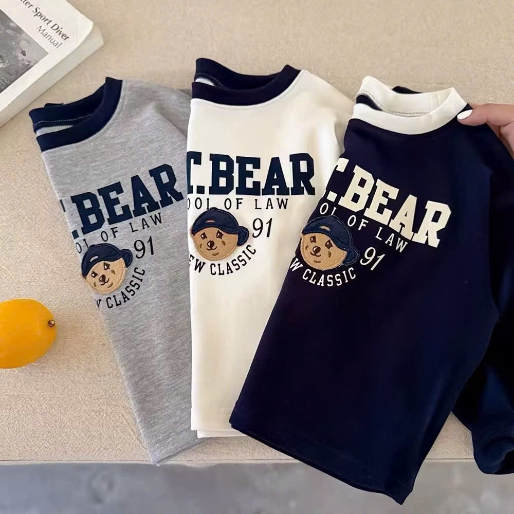 AB846 - SET 3 ÁO BÉ TRAI ZIP LÔNG GẤU BEAR than ghi trắng