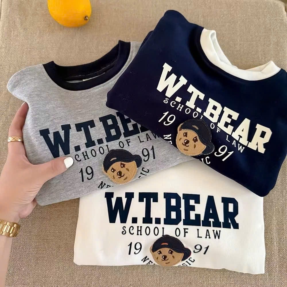 AB846 - SET 3 ÁO BÉ TRAI ZIP LÔNG GẤU BEAR than ghi trắng