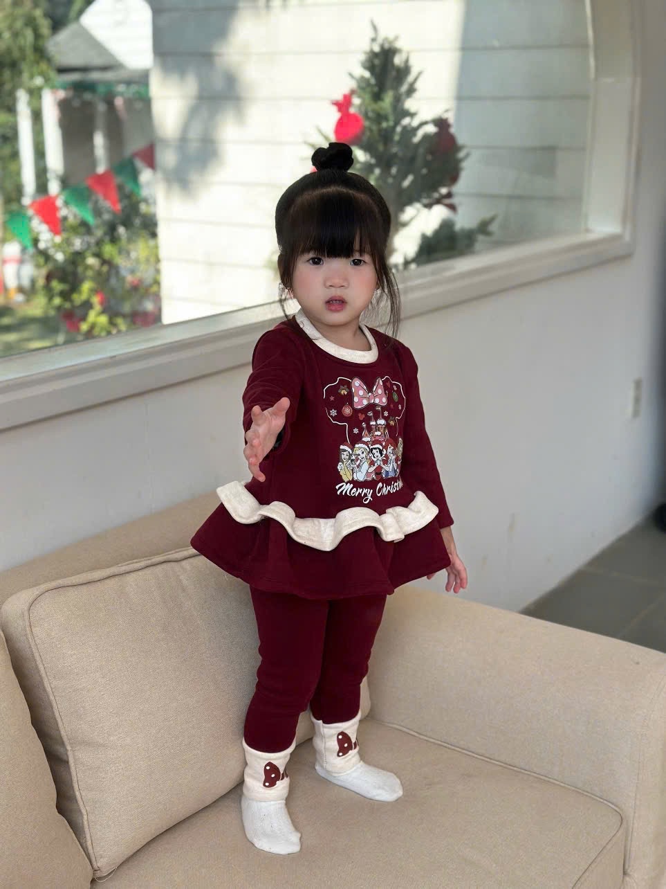 G858 - SET BÉ GÁI LÓT NHUNG ĐỎ NOEL CÔNG CHÚA