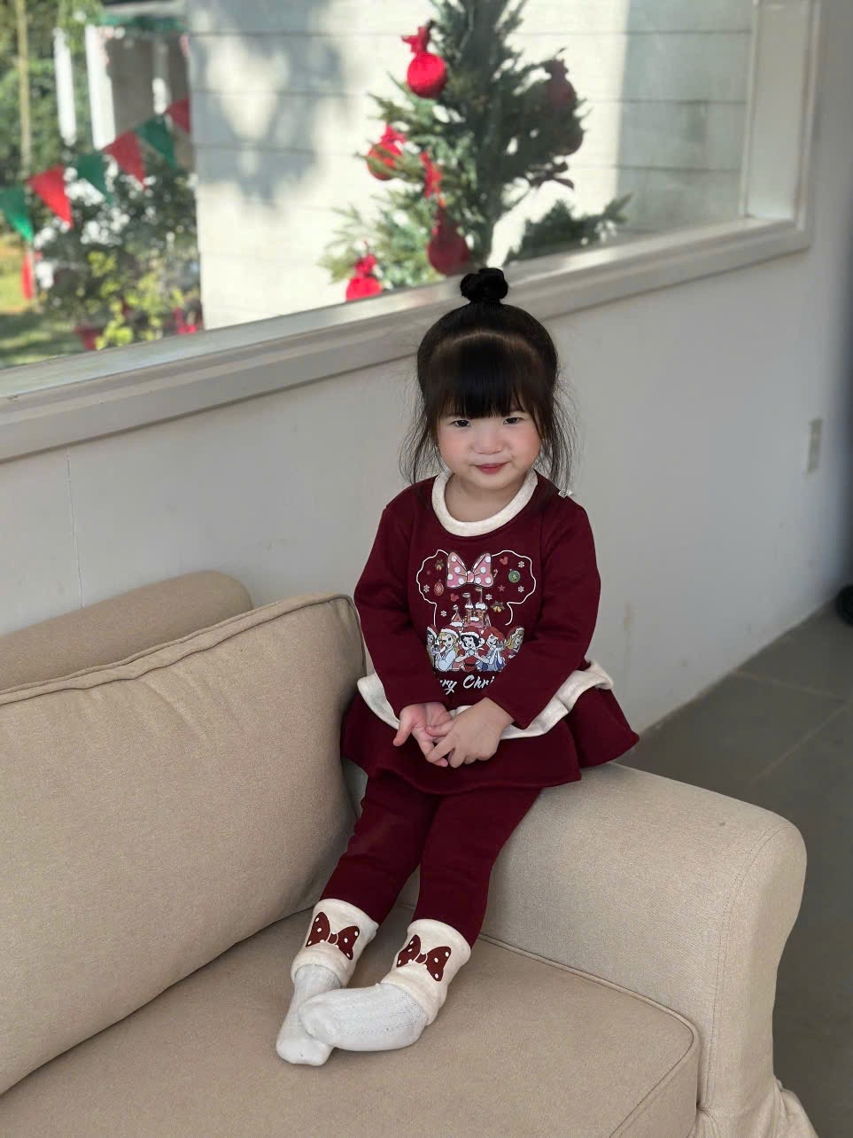 G858 - SET BÉ GÁI LÓT NHUNG ĐỎ NOEL CÔNG CHÚA