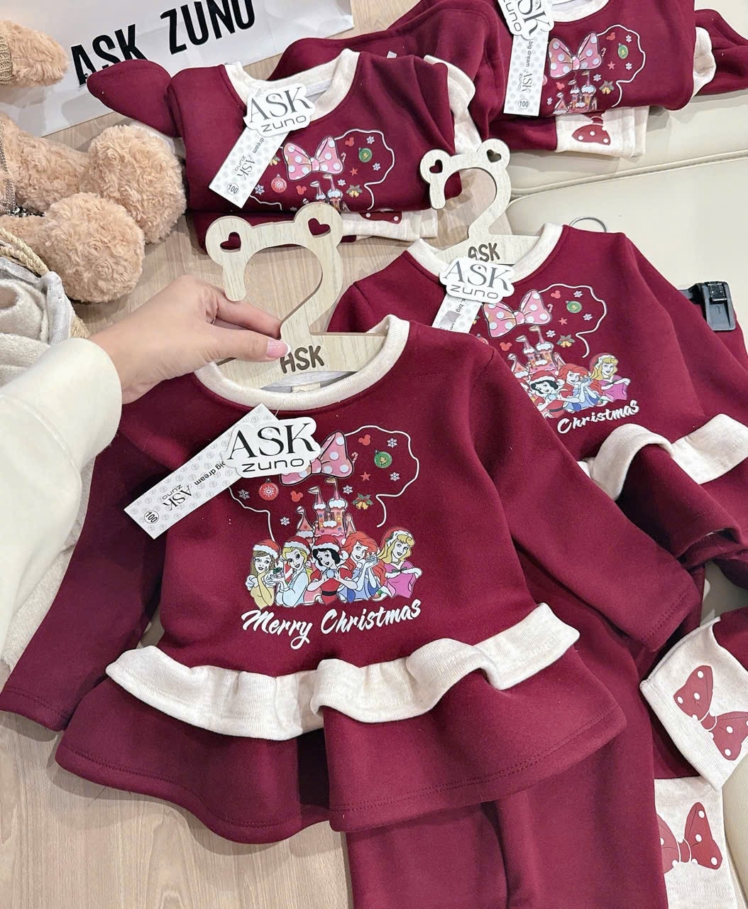 G858 - SET BÉ GÁI LÓT NHUNG ĐỎ NOEL CÔNG CHÚA