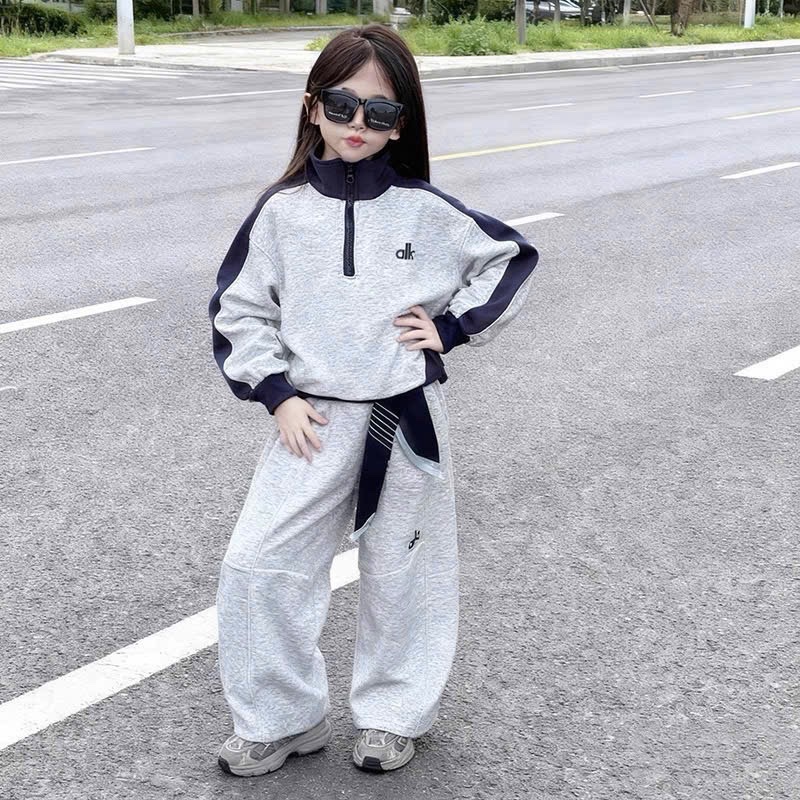 G857 - BỘ NỈ BÉ GÁI XÁM PHỐI THAN alo CỔ KHOÁ