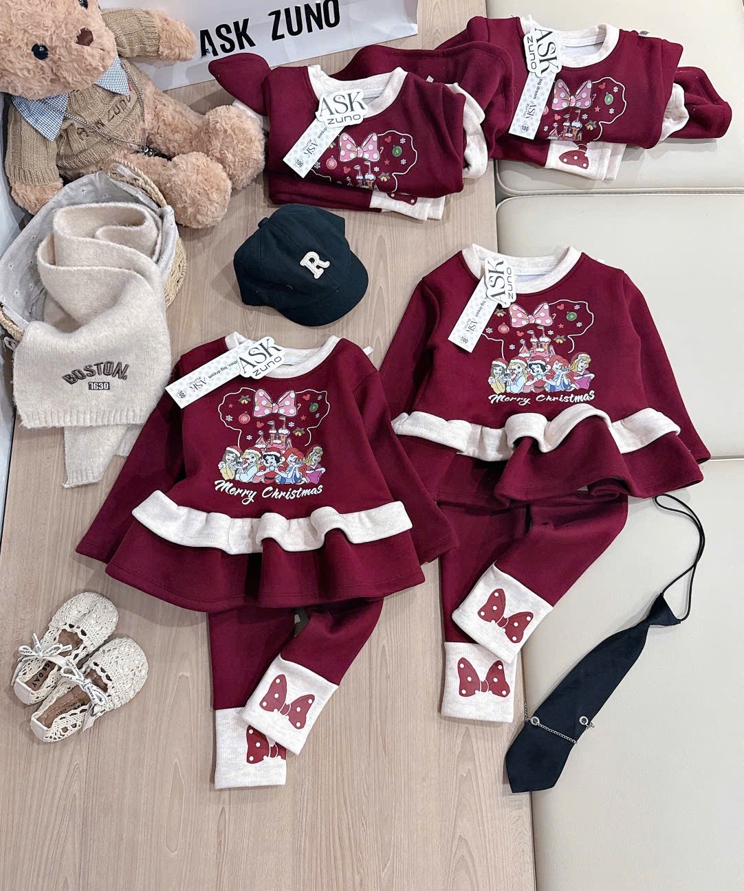 G858 - SET BÉ GÁI LÓT NHUNG ĐỎ NOEL CÔNG CHÚA
