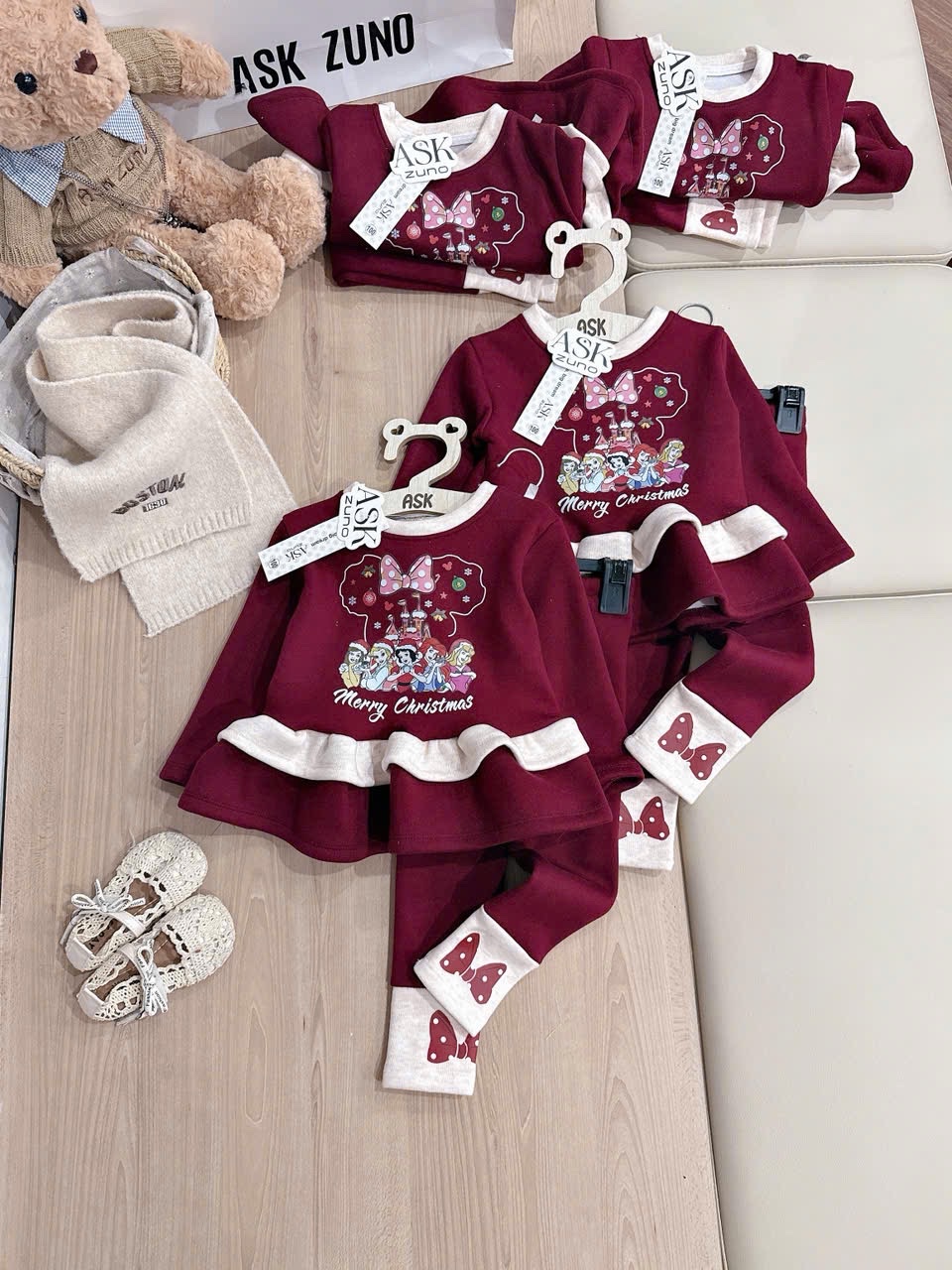 G858 - SET BÉ GÁI LÓT NHUNG ĐỎ NOEL CÔNG CHÚA