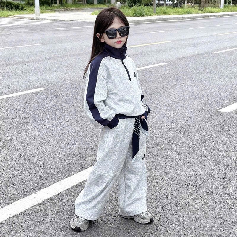 G857 - BỘ NỈ BÉ GÁI XÁM PHỐI THAN alo CỔ KHOÁ
