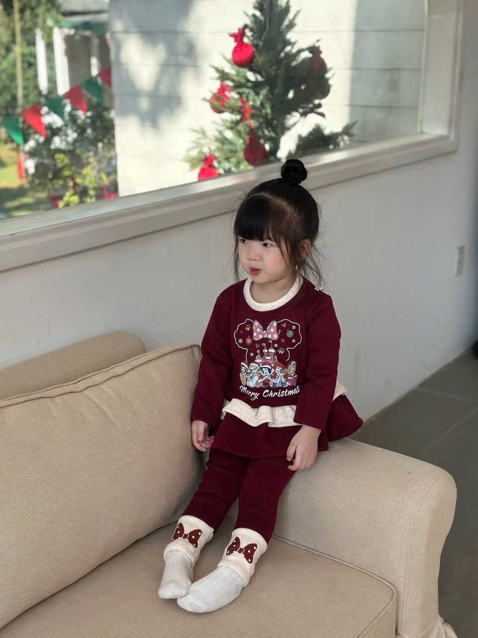 G858 - SET BÉ GÁI LÓT NHUNG ĐỎ NOEL CÔNG CHÚA