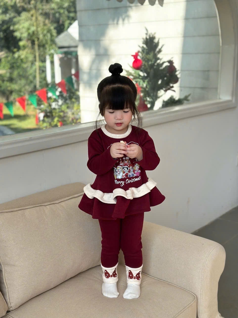 G858 - SET BÉ GÁI LÓT NHUNG ĐỎ NOEL CÔNG CHÚA