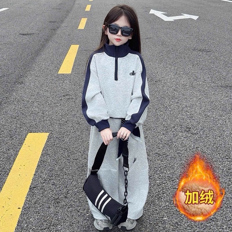G857 - BỘ NỈ BÉ GÁI XÁM PHỐI THAN alo CỔ KHOÁ