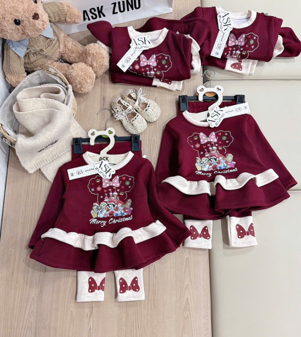 G858 - SET BÉ GÁI LÓT NHUNG ĐỎ NOEL CÔNG CHÚA