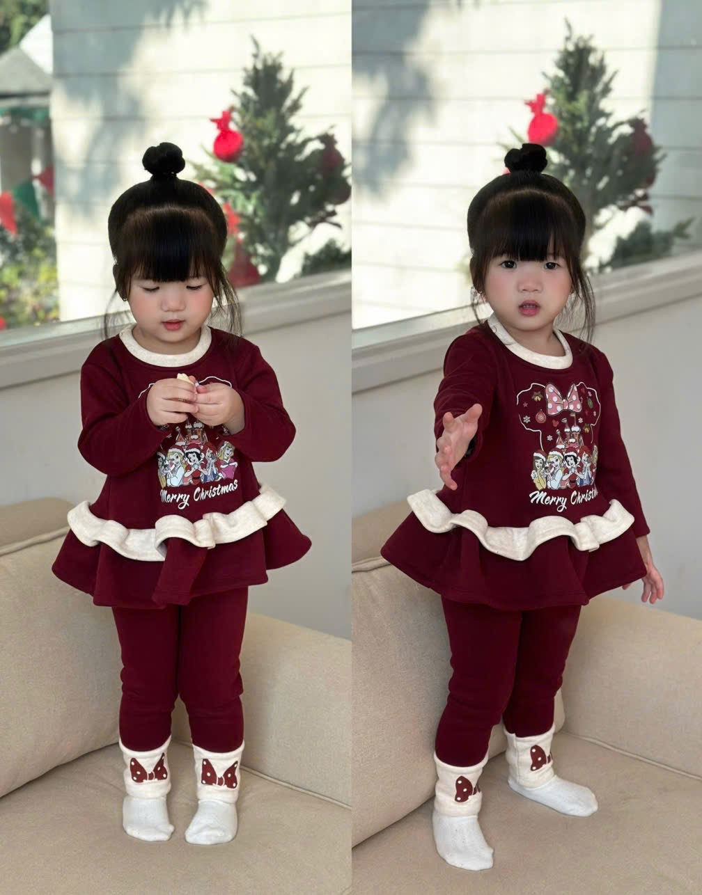 G858 - SET BÉ GÁI LÓT NHUNG ĐỎ NOEL CÔNG CHÚA
