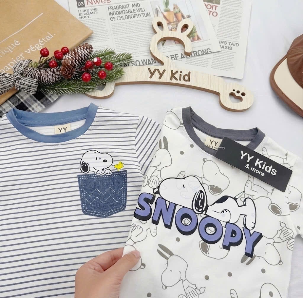 T076 - SET 2 BỘ ĐÙI BÉ TRAI SNOOPY xanh kẻ