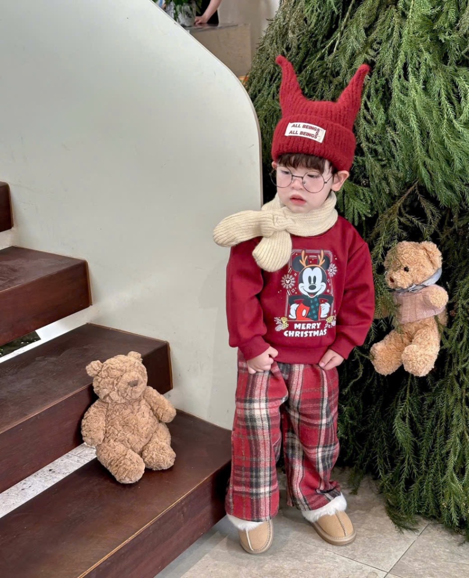 T079 - BỘ NỈ BÉ TRAI HAIDA ĐỎ MICKEY CHRISTMAS QUẦN DẠ KẺ