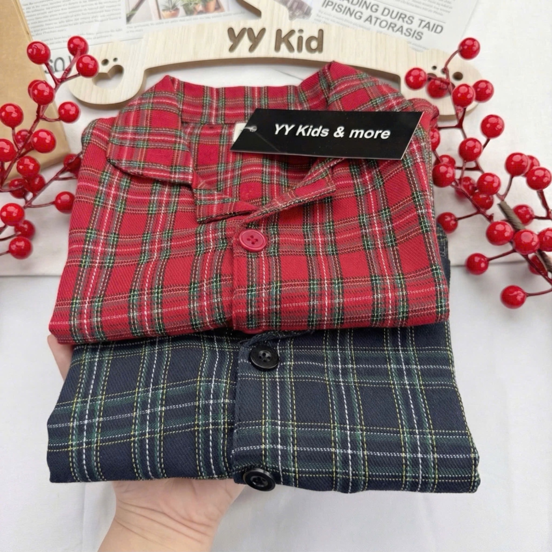T078 - Set 2 BỘ BÉ TRAI PYJAMA KẺ CARO đen đỏ
