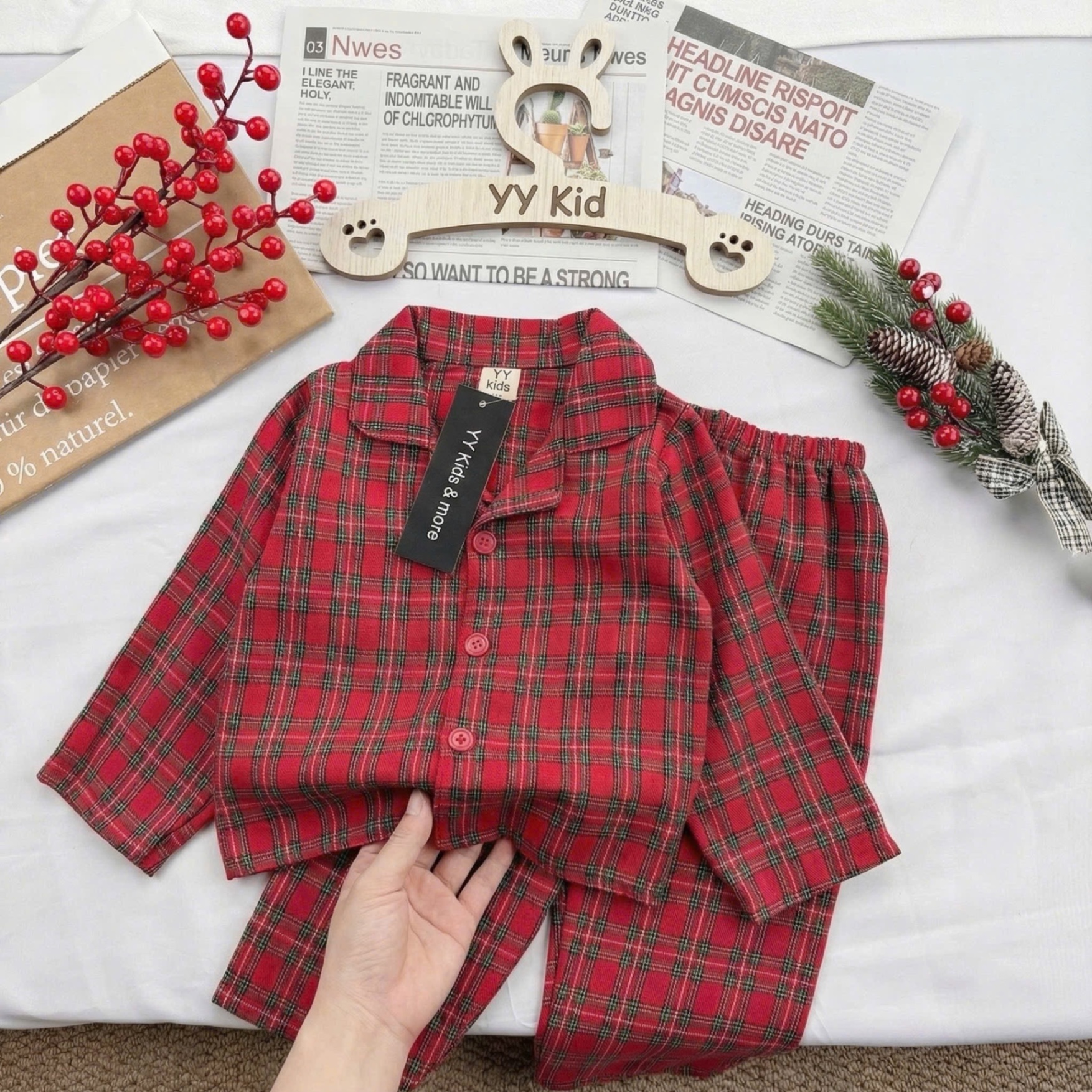 T078 - Set 2 BỘ BÉ TRAI PYJAMA KẺ CARO đen đỏ