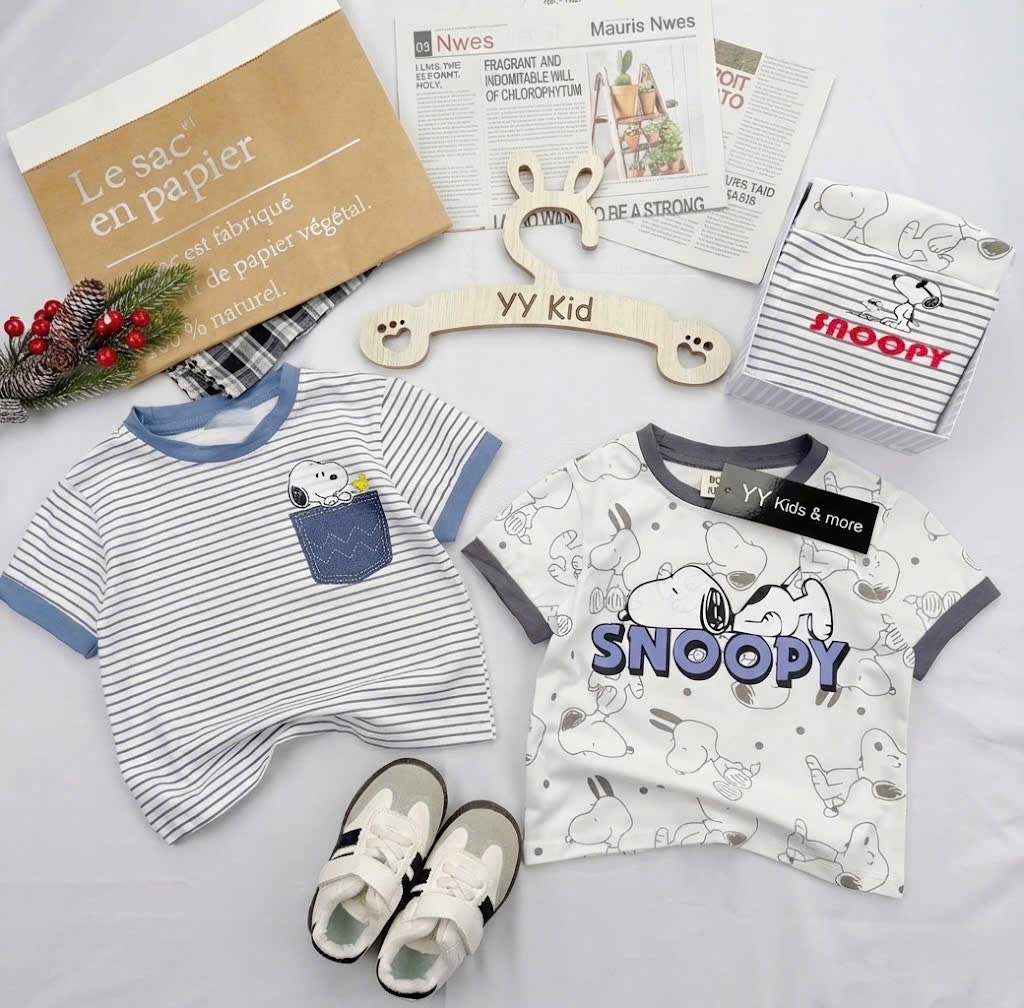 T076 - SET 2 BỘ ĐÙI BÉ TRAI SNOOPY xanh kẻ