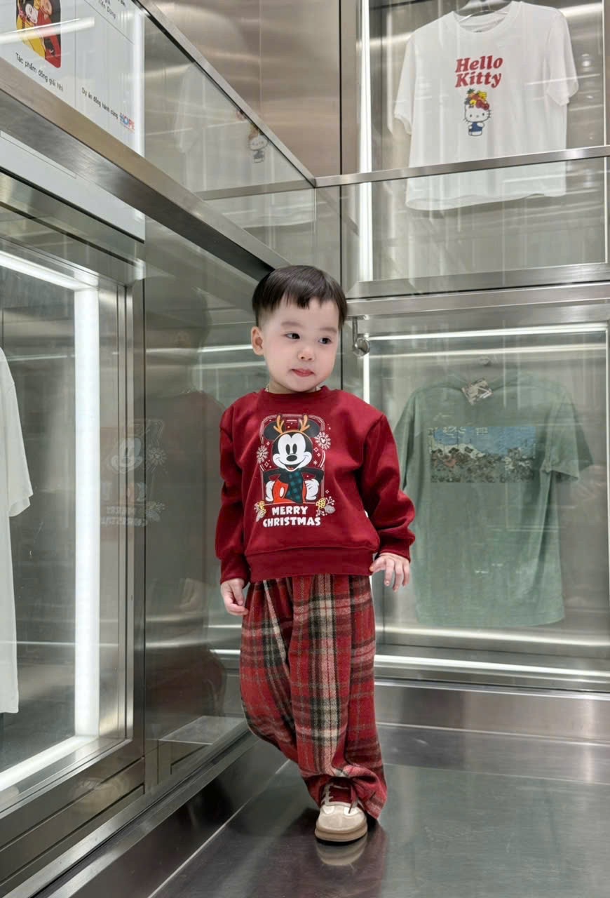 T079 - BỘ NỈ BÉ TRAI HAIDA ĐỎ MICKEY CHRISTMAS QUẦN DẠ KẺ