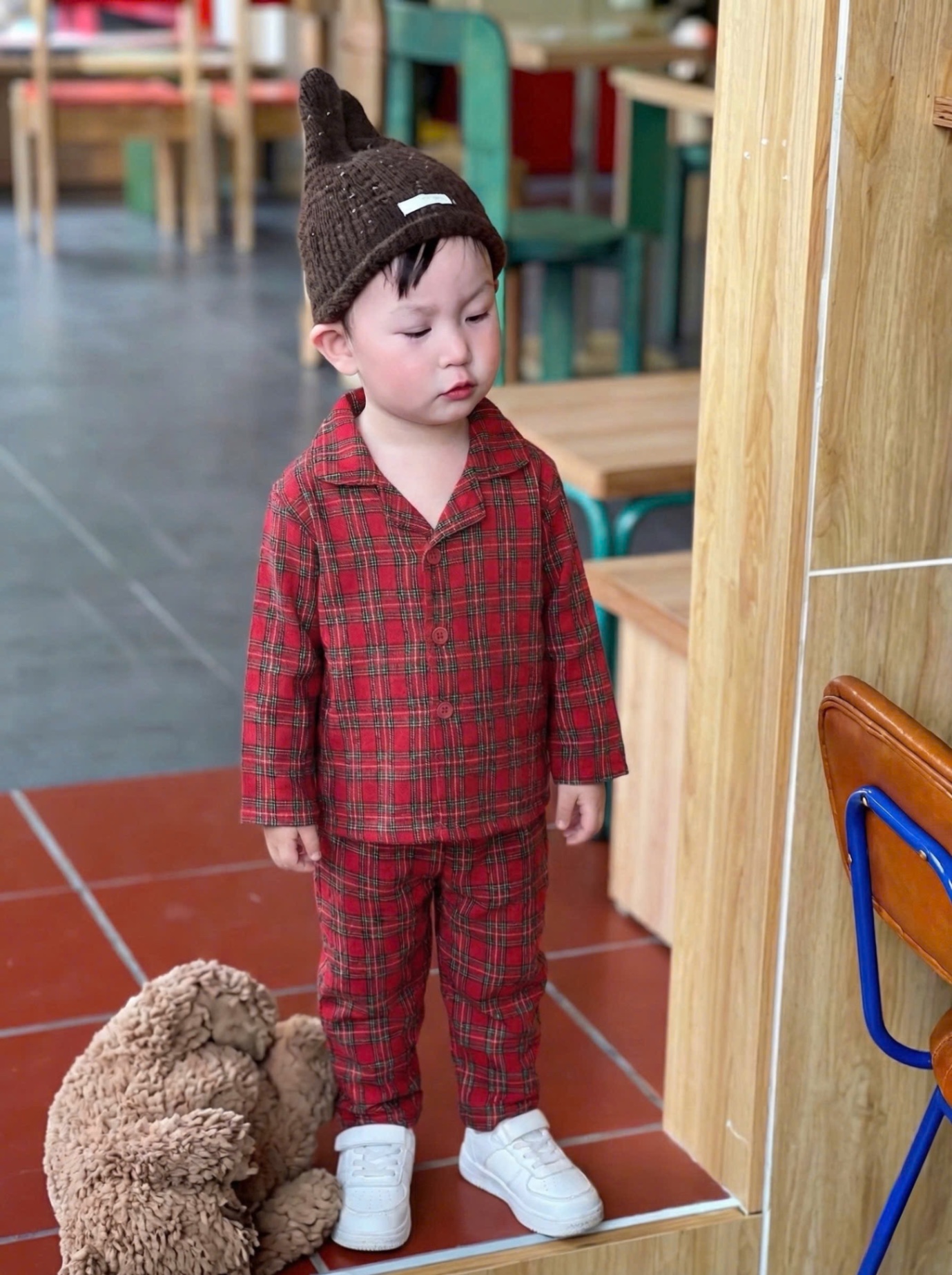 T078 - Set 2 BỘ BÉ TRAI PYJAMA KẺ CARO đen đỏ