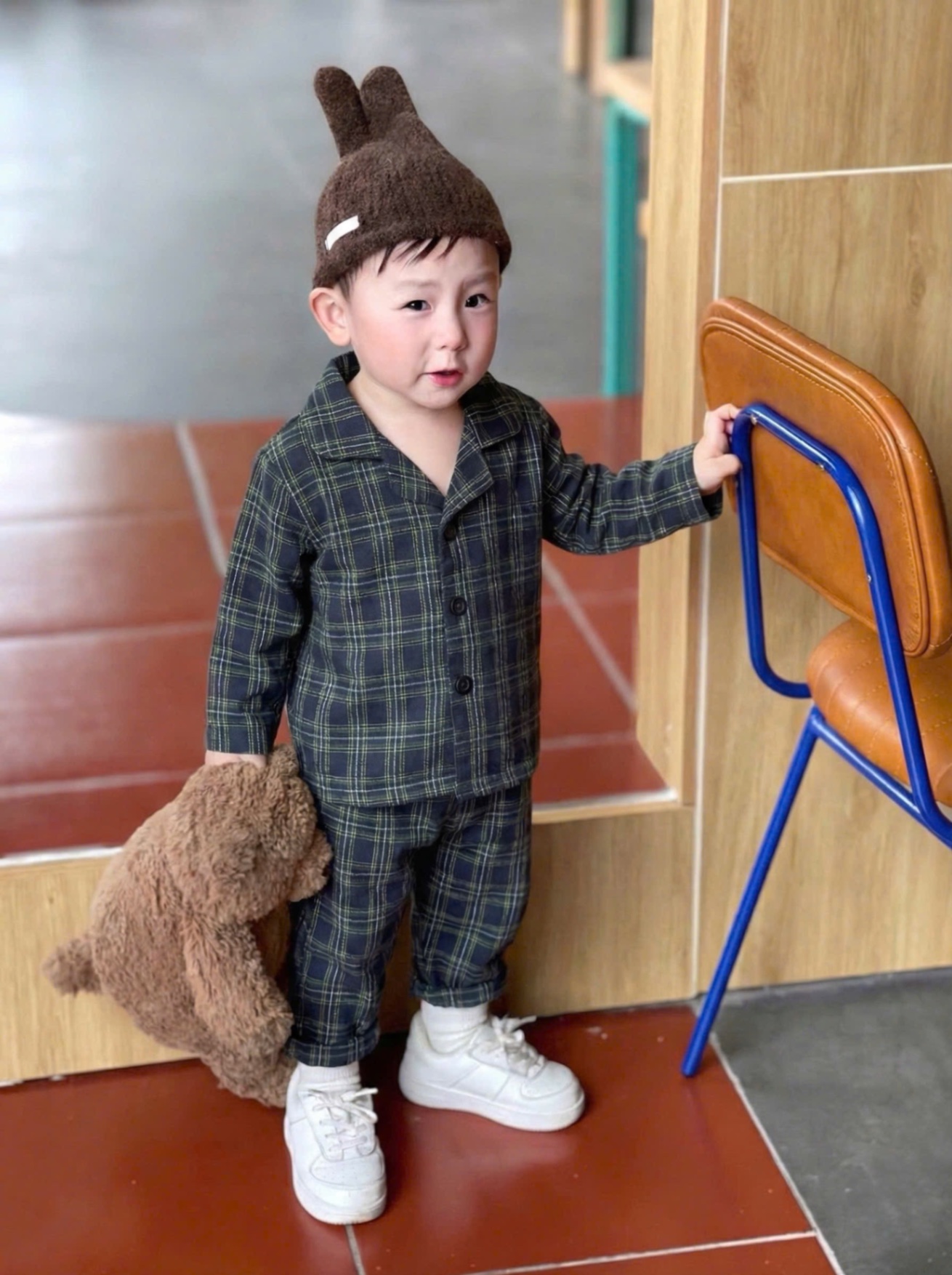 T078 - Set 2 BỘ BÉ TRAI PYJAMA KẺ CARO đen đỏ