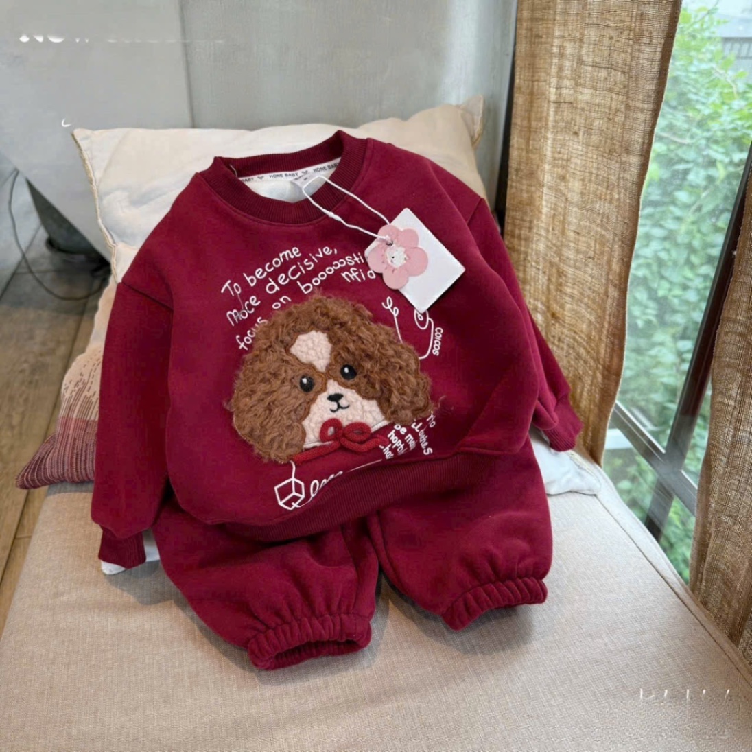 G860 - BỘ BÉ GÁI NỈ HAIDA LÓT NHUNG THÊU CHÓ XÙ