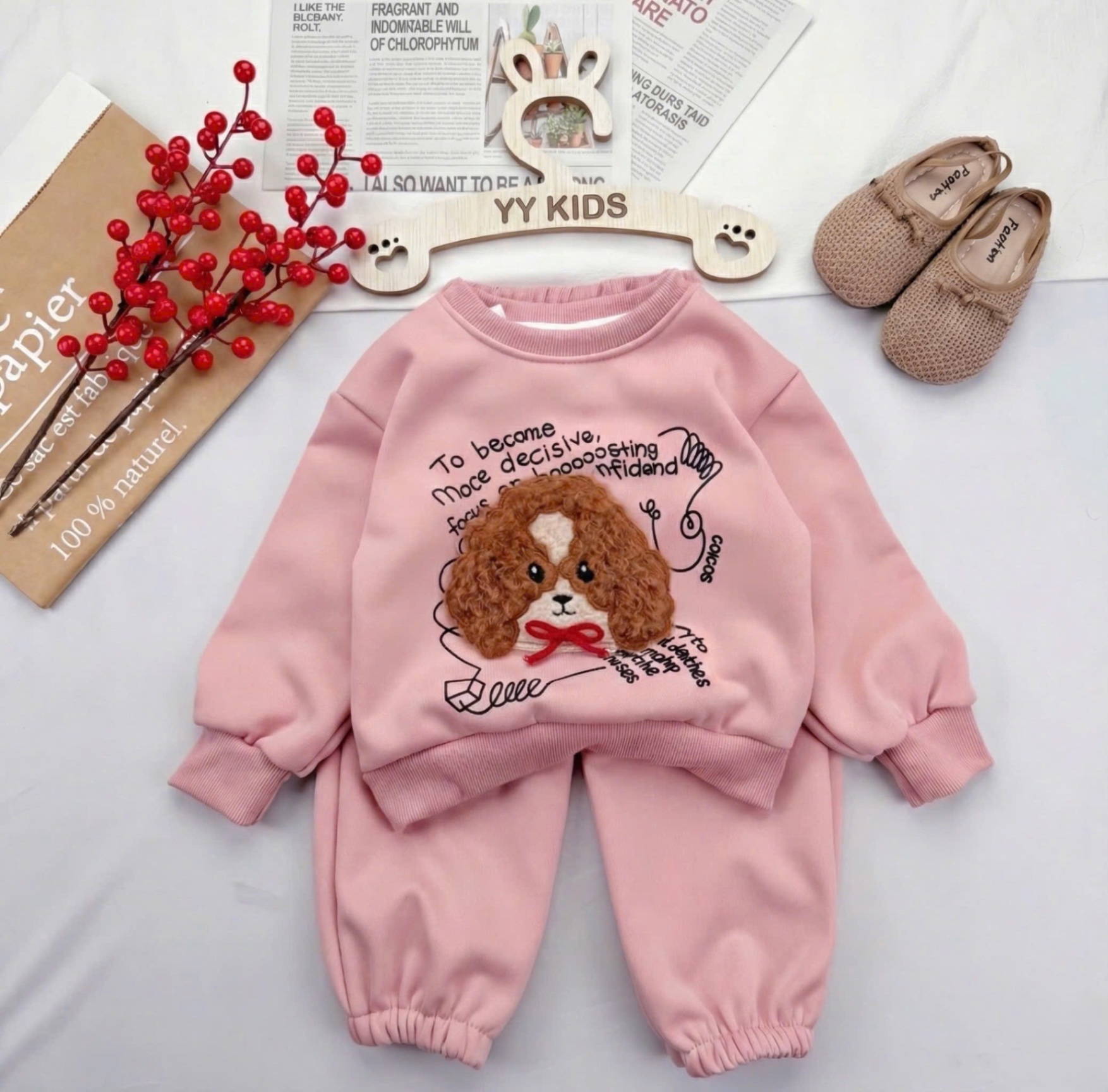 G860 - BỘ BÉ GÁI NỈ HAIDA LÓT NHUNG THÊU CHÓ XÙ