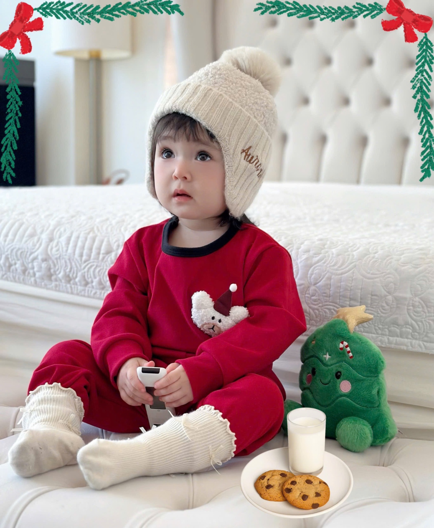T081 - BỘ BÉ ZIP LÔNG ĐỎ GẤU XÙ MŨ NOEL