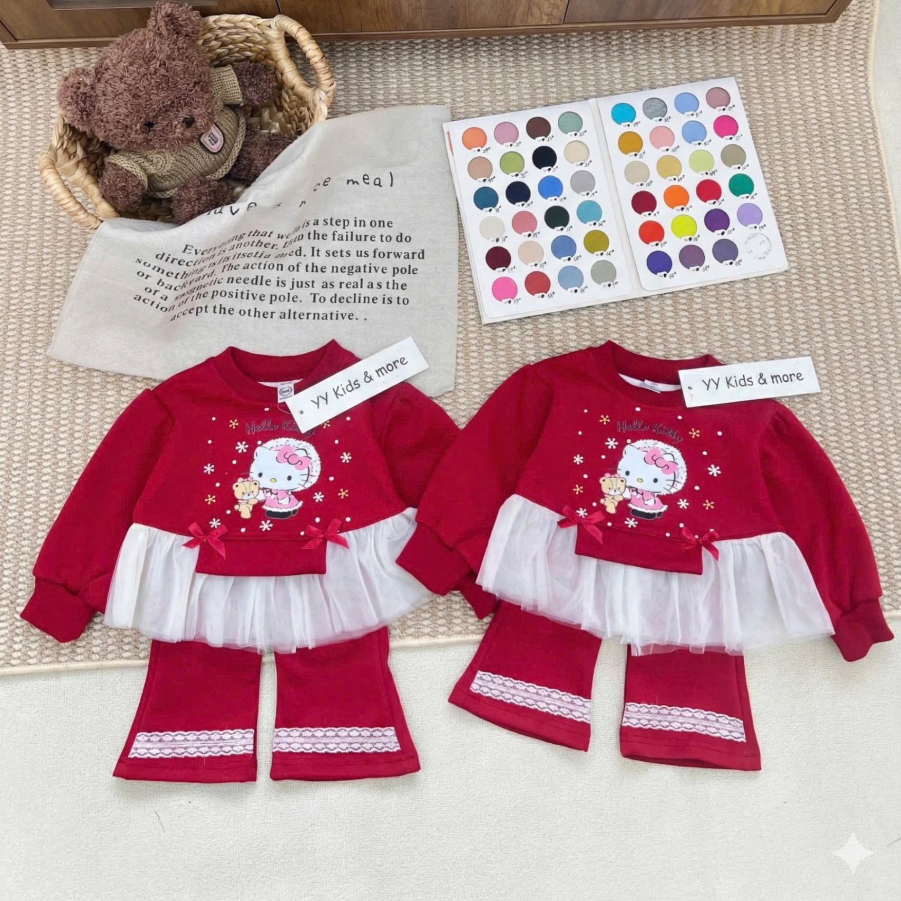 G861 - BỘ BÉ GÁI NỈ HAIDA XOÈ HELLO KITTY ĐỎ REN TRẮNG