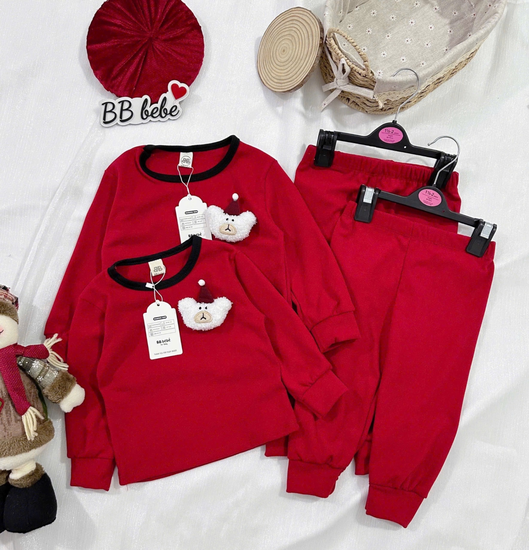 T081 - BỘ BÉ ZIP LÔNG ĐỎ GẤU XÙ MŨ NOEL