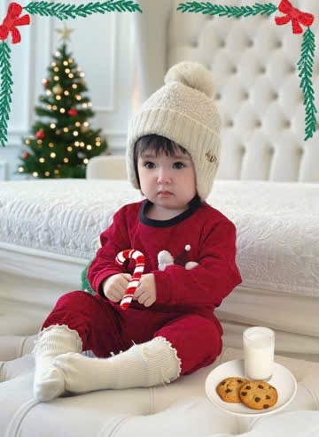 T081 - BỘ BÉ ZIP LÔNG ĐỎ GẤU XÙ MŨ NOEL