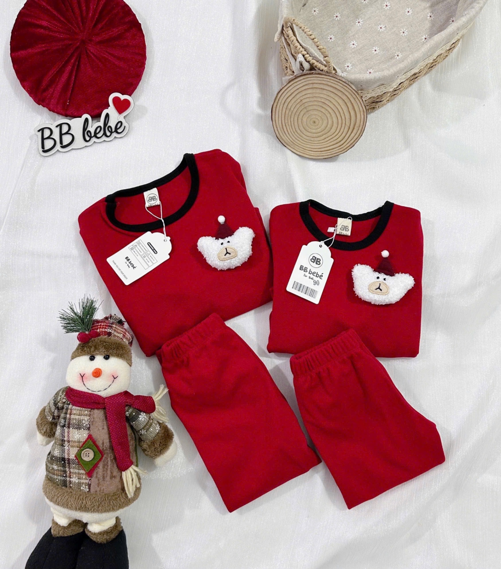 T081 - BỘ BÉ ZIP LÔNG ĐỎ GẤU XÙ MŨ NOEL
