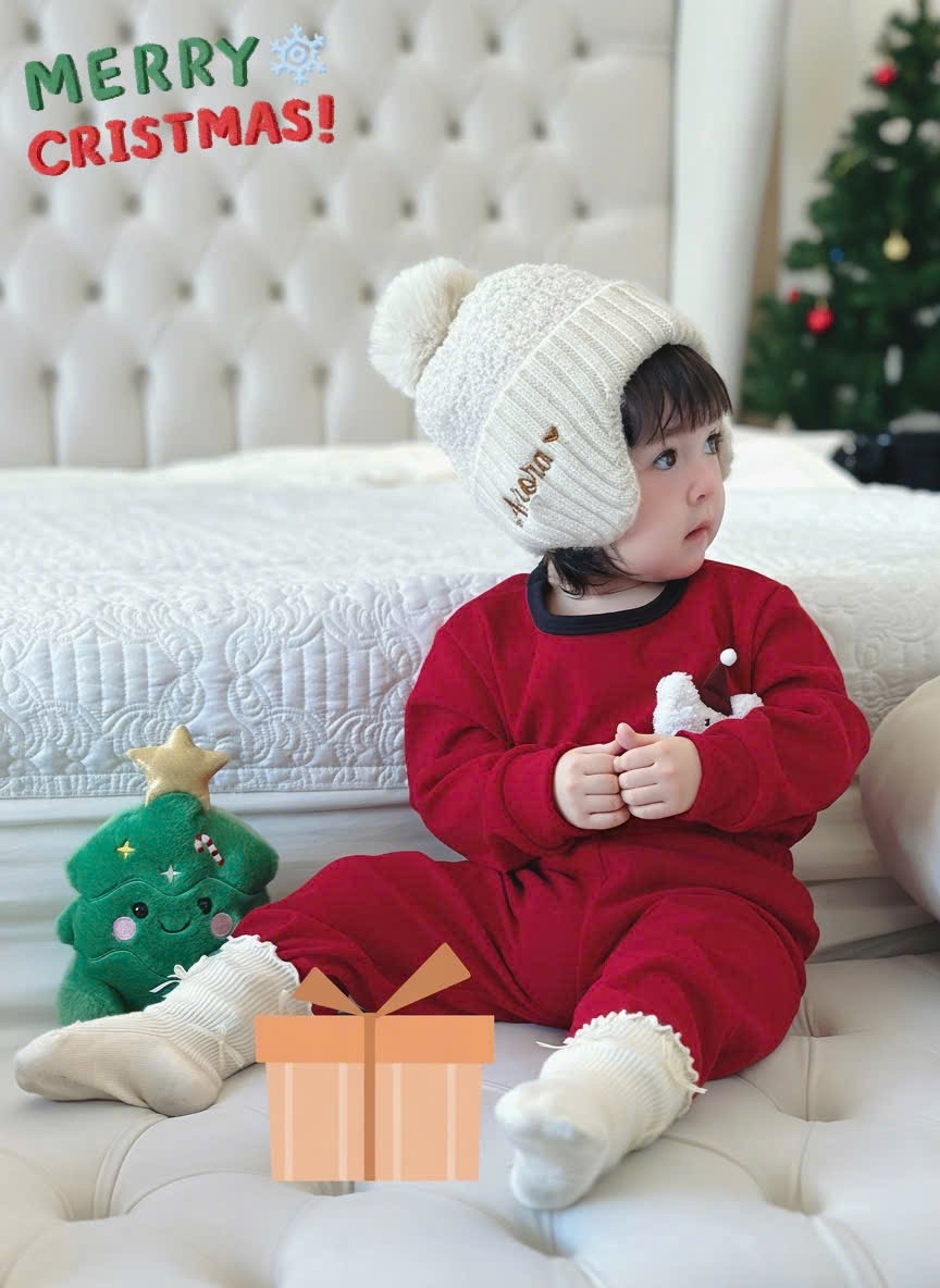 T081 - BỘ BÉ ZIP LÔNG ĐỎ GẤU XÙ MŨ NOEL