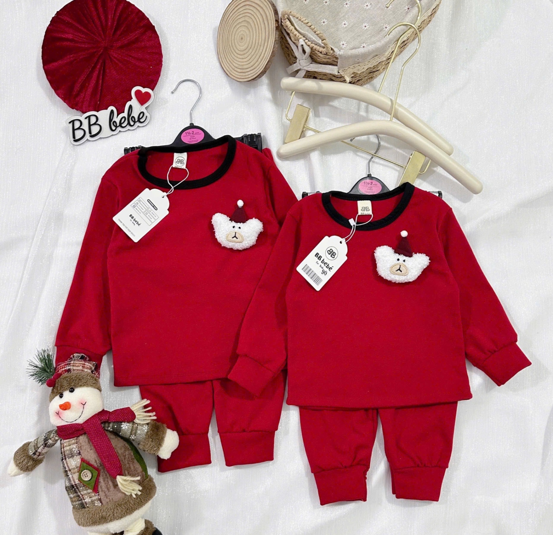 T081 - BỘ BÉ ZIP LÔNG ĐỎ GẤU XÙ MŨ NOEL