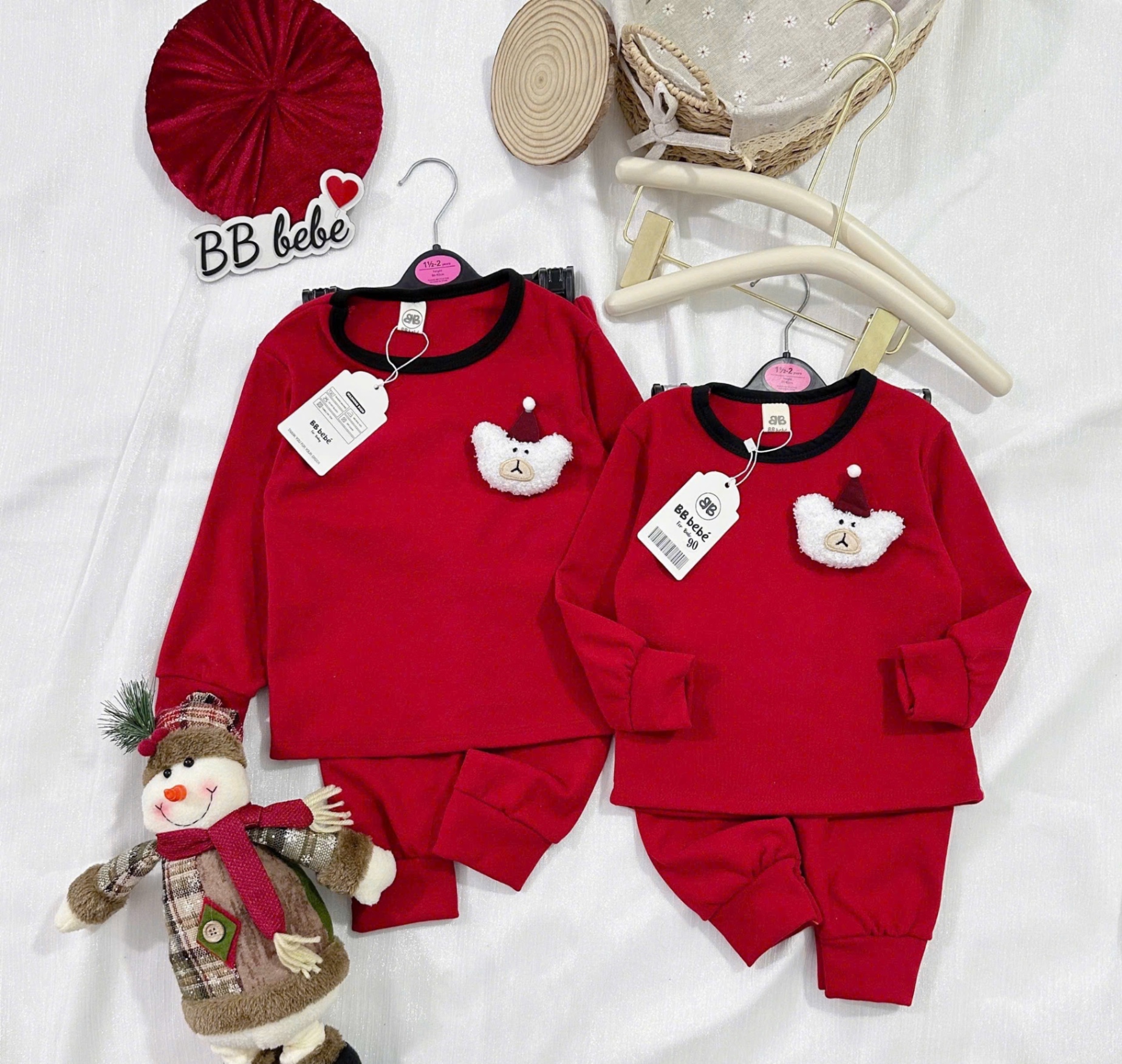 T081 - BỘ BÉ ZIP LÔNG ĐỎ GẤU XÙ MŨ NOEL