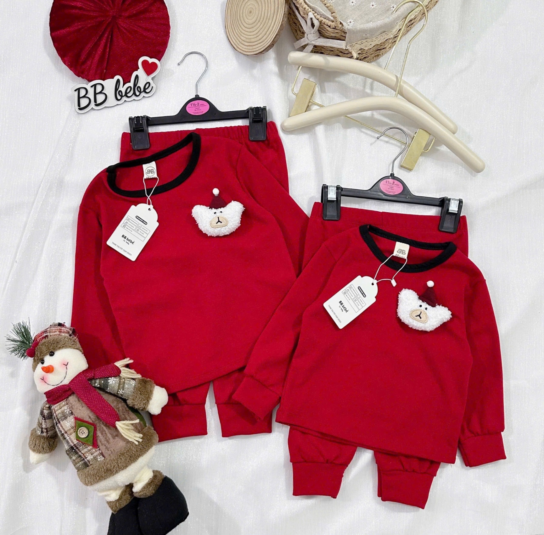 T081 - BỘ BÉ ZIP LÔNG ĐỎ GẤU XÙ MŨ NOEL