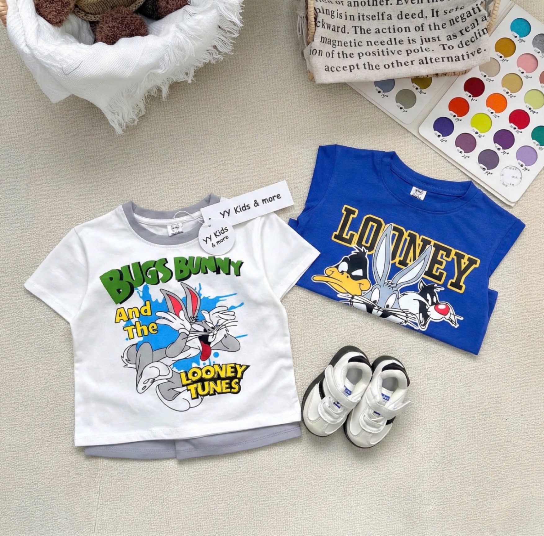 T084 - SET 2 BỘ ĐÙI BÉ TRAI THỎ LOONEY Tunes xanh trắng