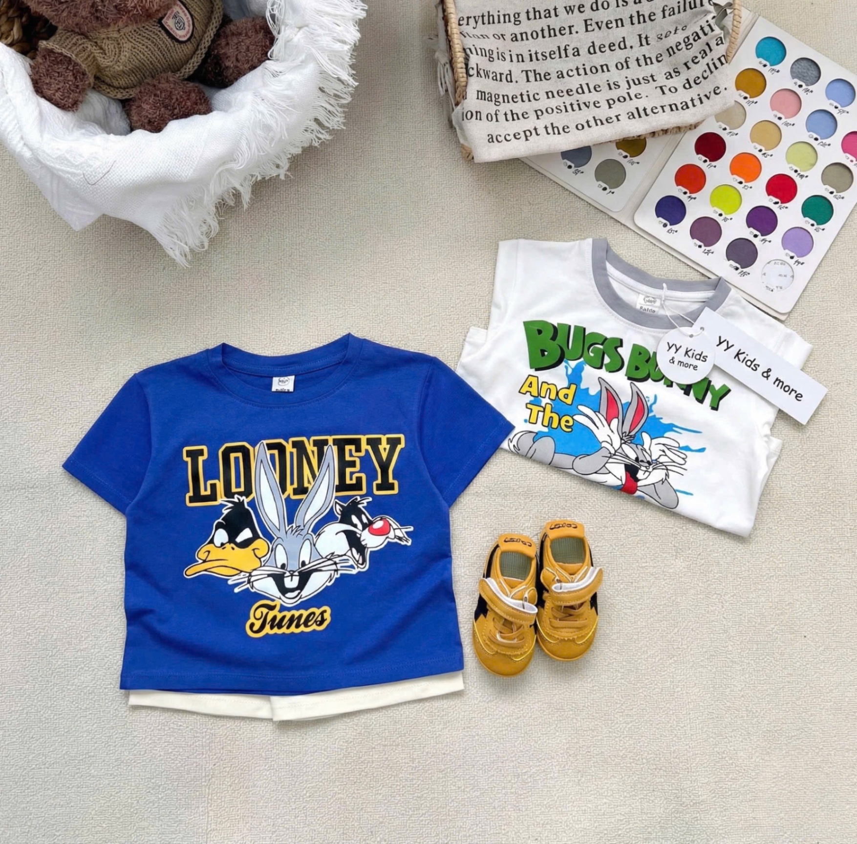 T084 - SET 2 BỘ ĐÙI BÉ TRAI THỎ LOONEY Tunes xanh trắng