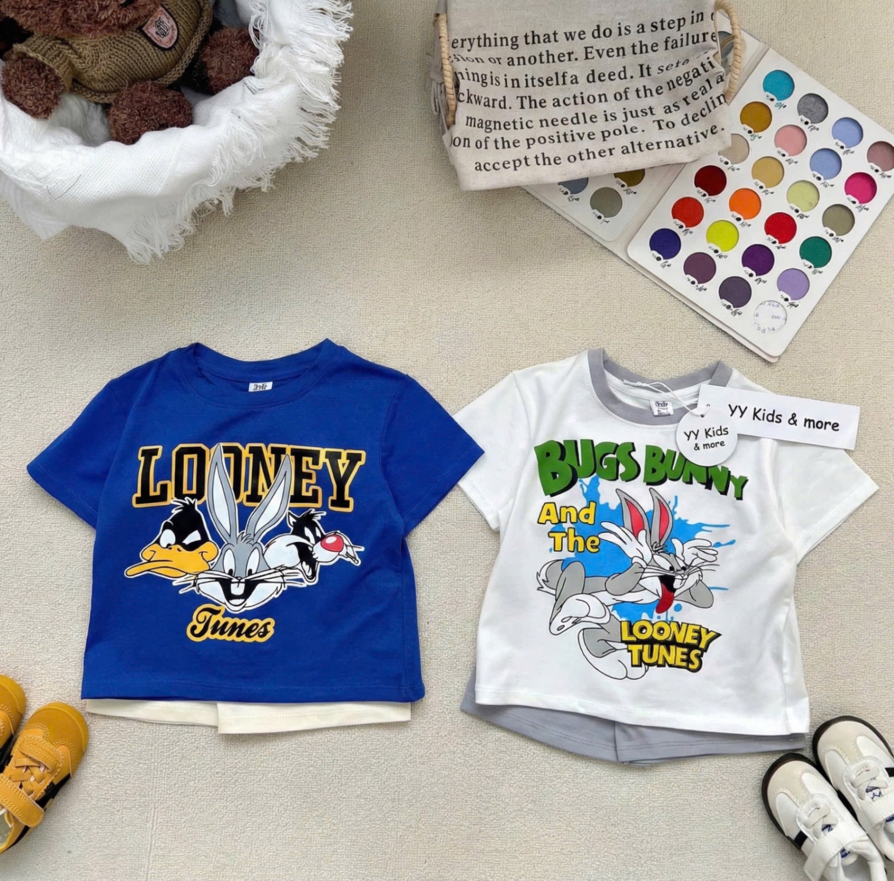 T084 - SET 2 BỘ ĐÙI BÉ TRAI THỎ LOONEY Tunes xanh trắng