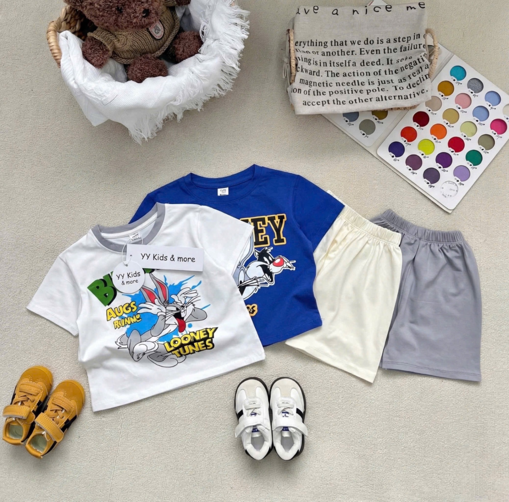 T084 - SET 2 BỘ ĐÙI BÉ TRAI THỎ LOONEY Tunes xanh trắng