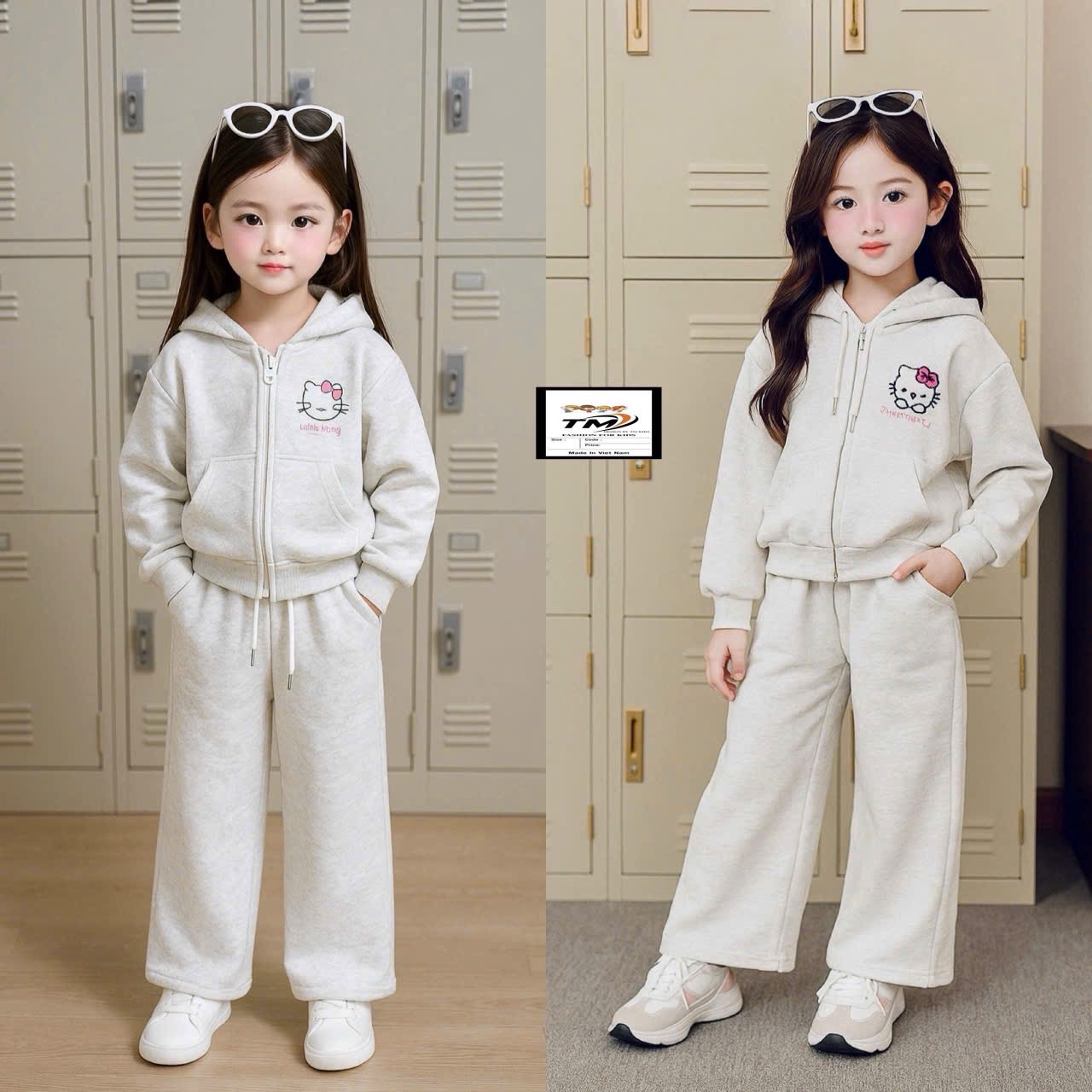 G867 - BỘ BÉ GÁI SIZE ĐẠI NỈ ÁO KHOÁC MŨ KITTY QUẦN SUÔNG